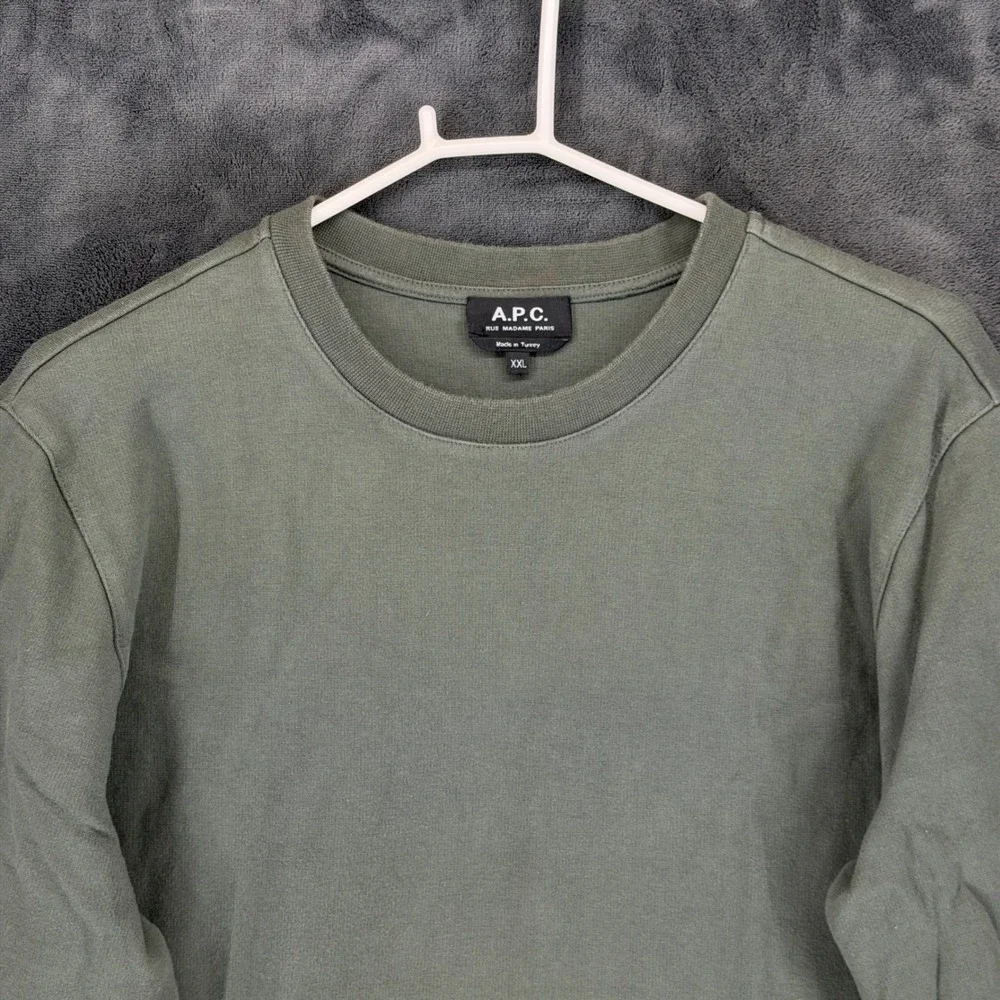 APC Rue Madame Paris Mens XXL Olive Green Sweatshirt Contrast Hem‎ RN 149947